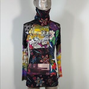 Petit Poi’s By Viviana G Floral Patchwork Turtleneck Top NWT